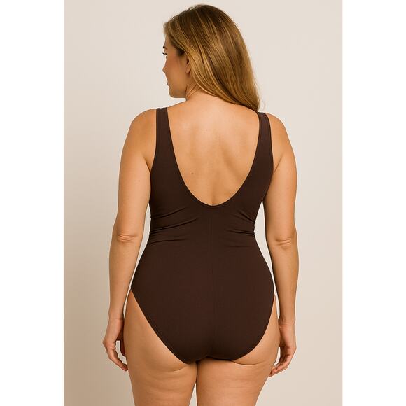 Miraclesuit Jewel Box One Piece Swimsuit Brown Ruched Gem Embellished Size 12 - Picture 3 of 9